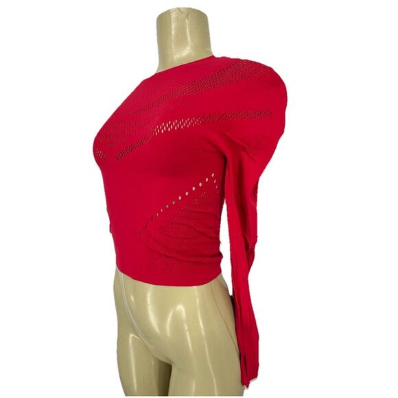 Fabletics Small? Women Sarah SculptKnit® Long-Sleeve Top Red Cropped G5 - Picture 2 of 8